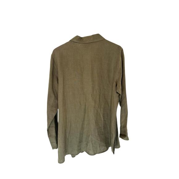 Flax Green Linen Lagenlook Coastal Grandma Long Sleeve Button Front Blouse Small - Picture 10 of 12